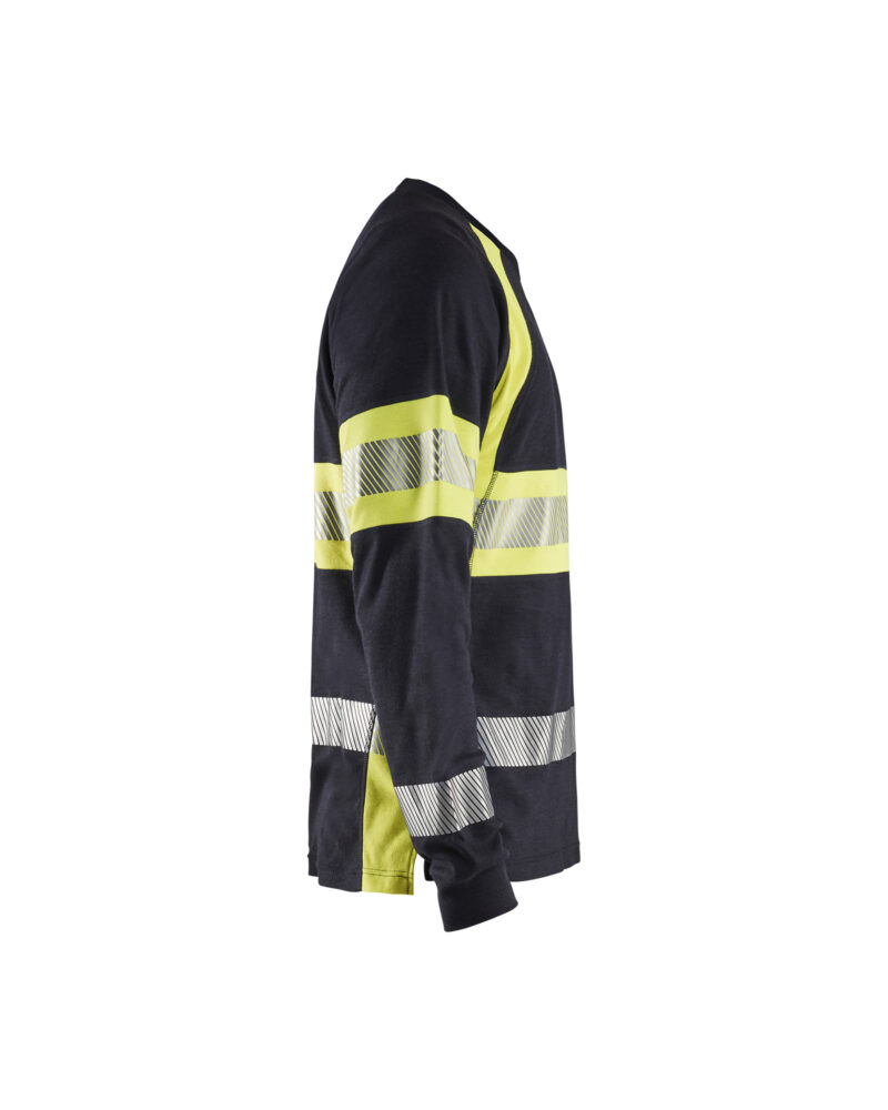 Blåkläder Multinorm T-shirt lange mouwen Inherent 3484 - Marine / High Vis Geel zijkant