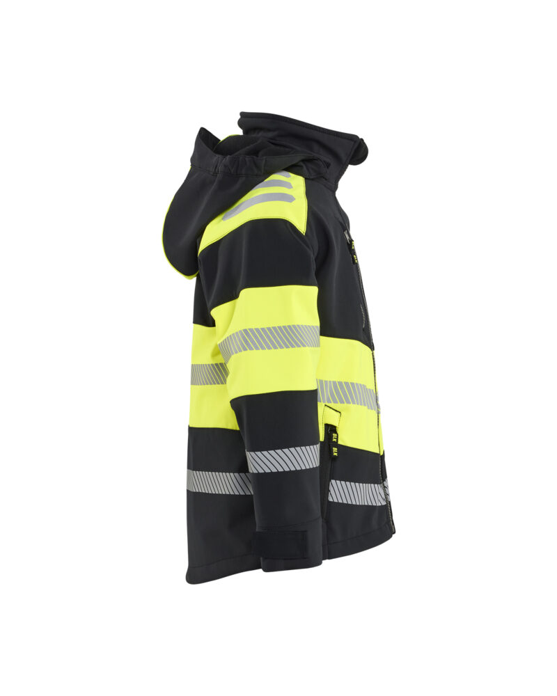 Blåkläder Kids Softshell jack 5211 - Zwart / High Vis Geel zijkant