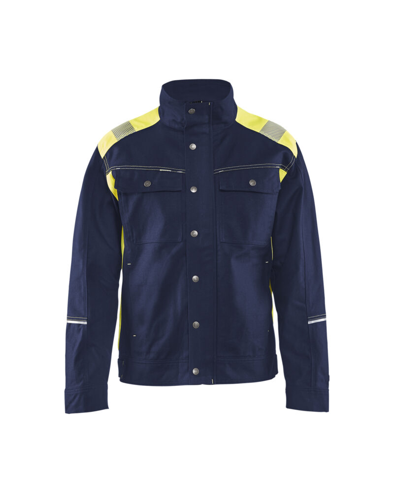 Blåkläder Jack. Ongevoerd Visible 4095 - Marine / High Vis Geel voorkant