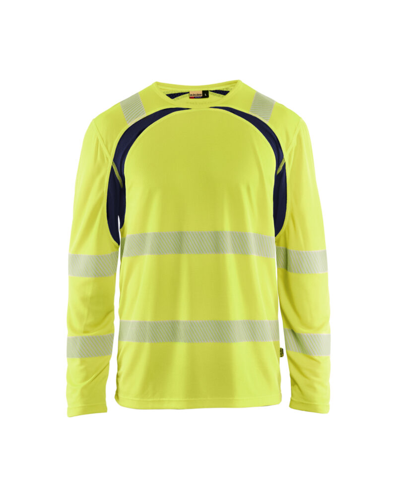 Blåkläder UV-T-shirt lange mouwen High Vis 3599 - High Vis Geel/Marineblauw voorkant