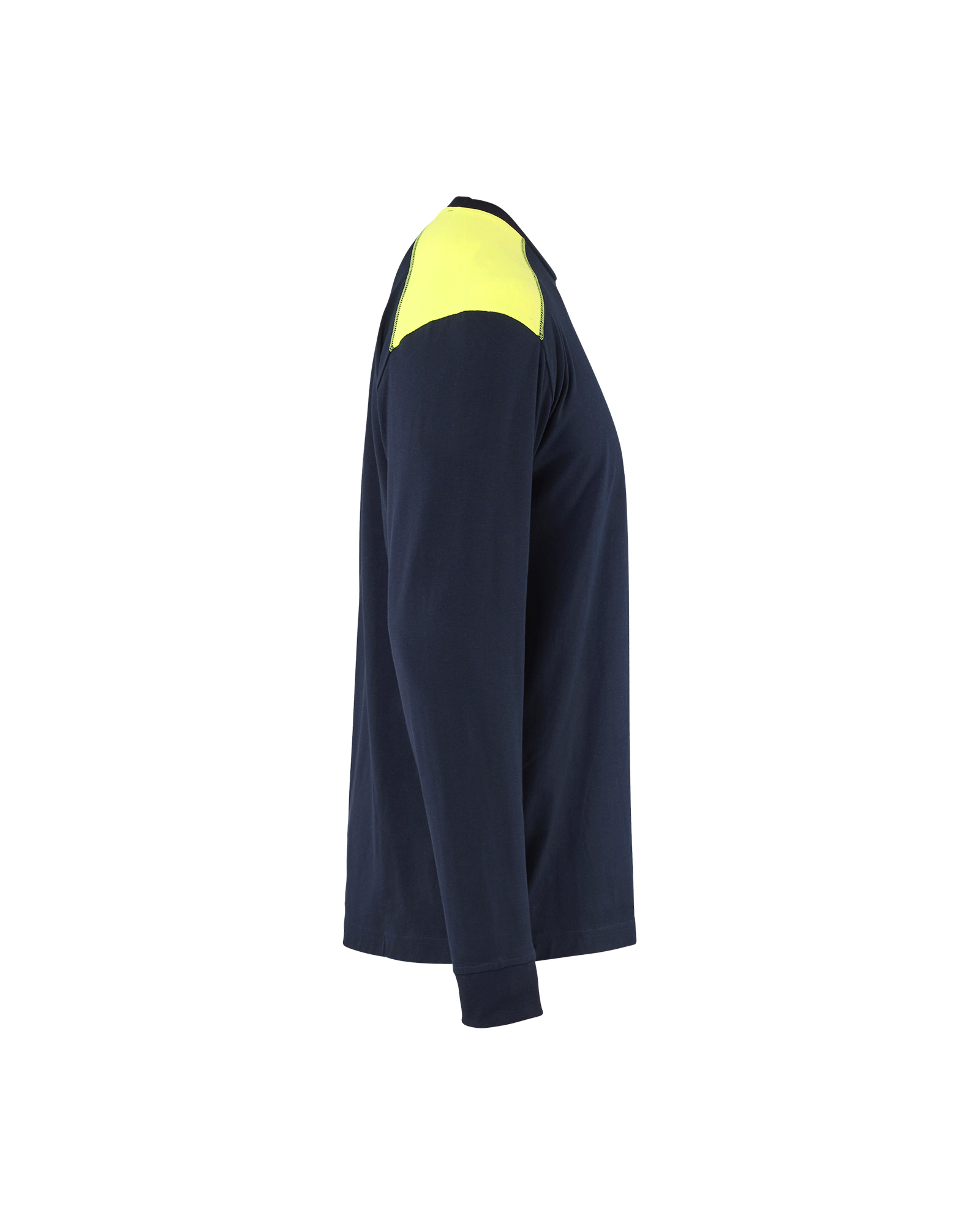 Blåkläder Vlamvertragend T-shirt lange mouwen Inherent 3483 - Marine / High Vis Geel zijkant