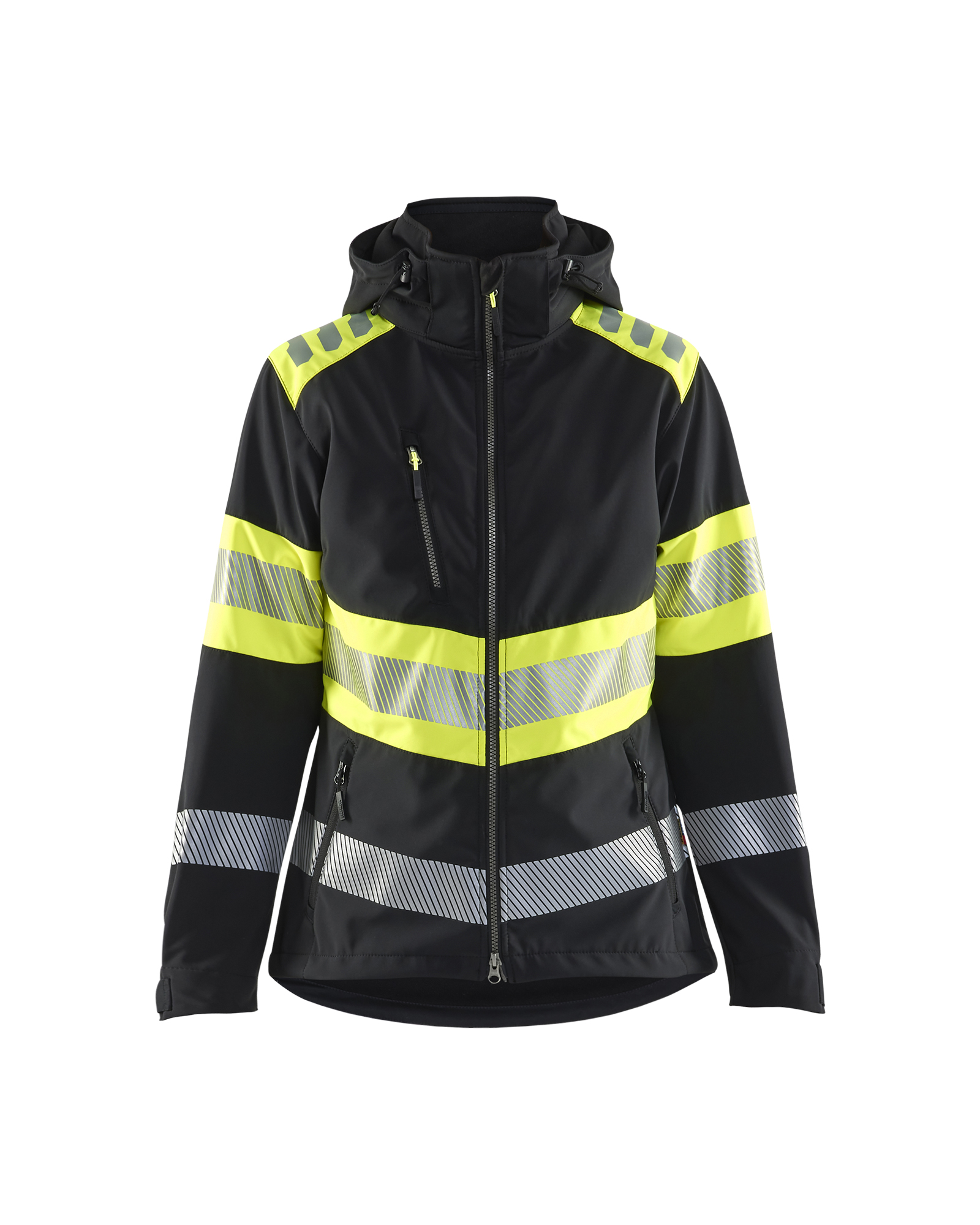 Blåkläder Dames Softshell Jack High Vis 4404 - Zwart / High Vis Geel voorkant