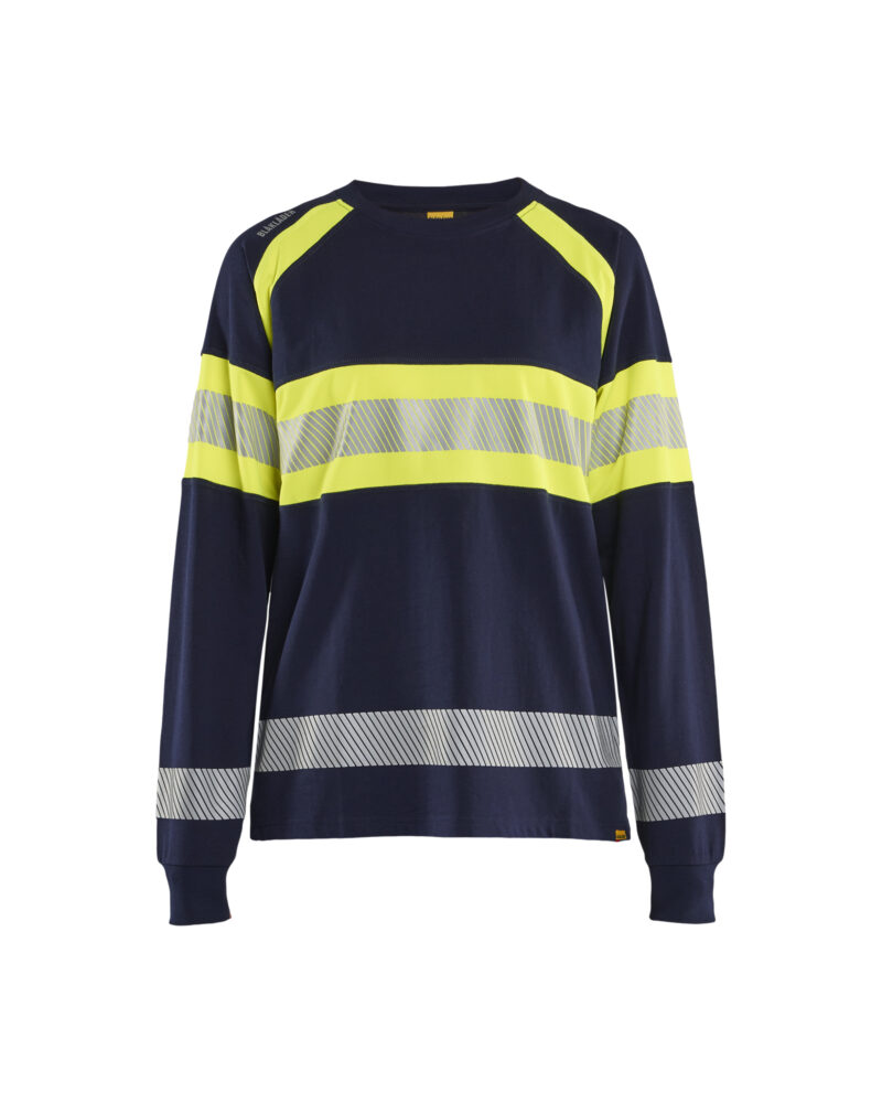 Blåkläder Dames T-shirt lange mouwen High Vis 3610 - Marine / High Vis Geel voorkant