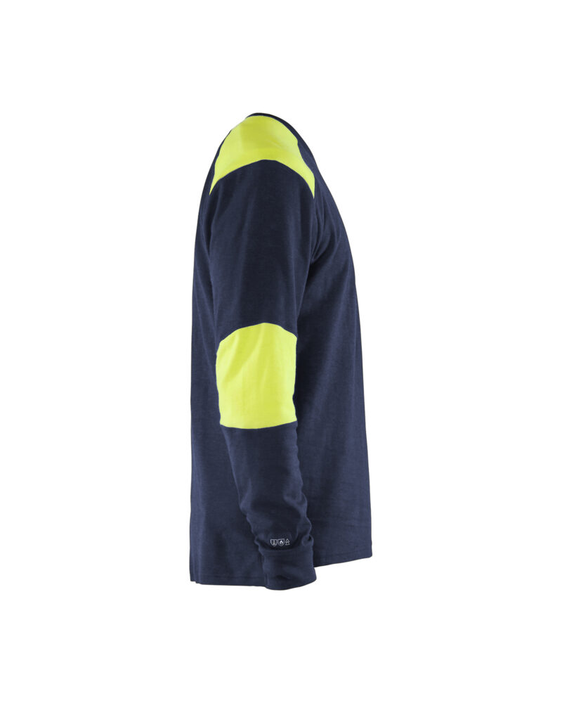 Blåkläder Vlamvertragend T-shirt lange mouwen Inherent 3457 - Marine / High Vis Geel zijkant