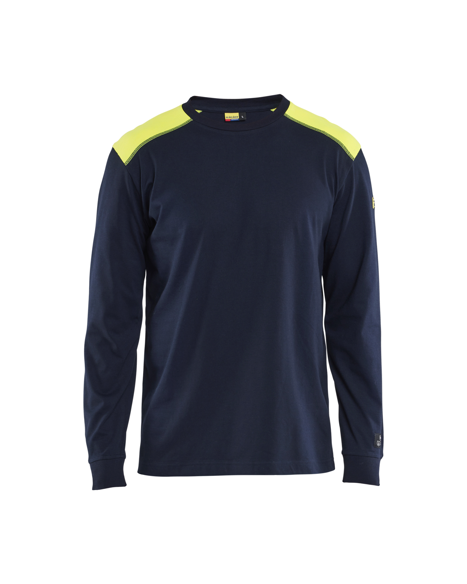 Blåkläder Vlamvertragend T-shirt lange mouwen Inherent 3483 - Marine / High Vis Geel voorkant