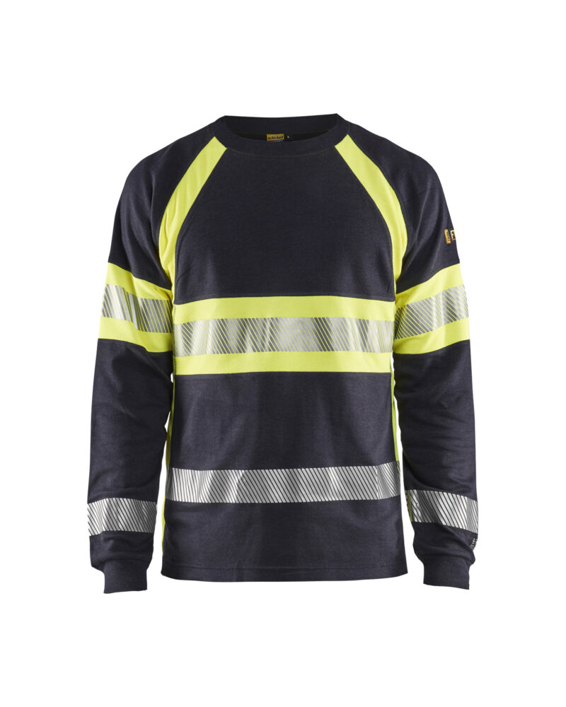 Blåkläder Multinorm T-shirt lange mouwen Inherent 3484 - Marine / High Vis Geel voorkant