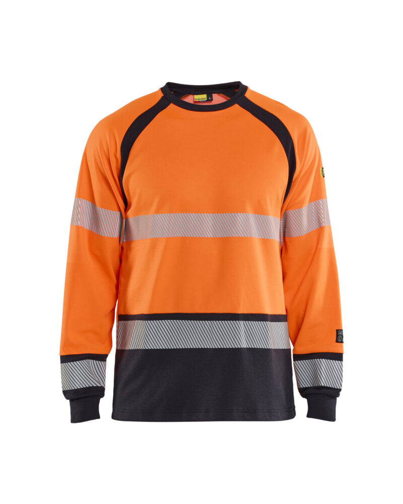 Blåkläder Multinorm T-shirt lange mouwen inherent 3436 - High Vis Oranje/Marineblauw voorkant