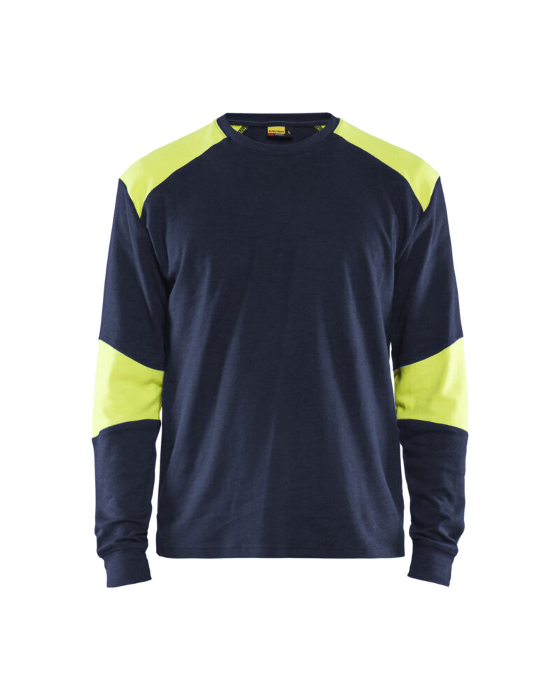 Blåkläder Vlamvertragend T-shirt lange mouwen Inherent 3457 - Marine / High Vis Geel voorkant