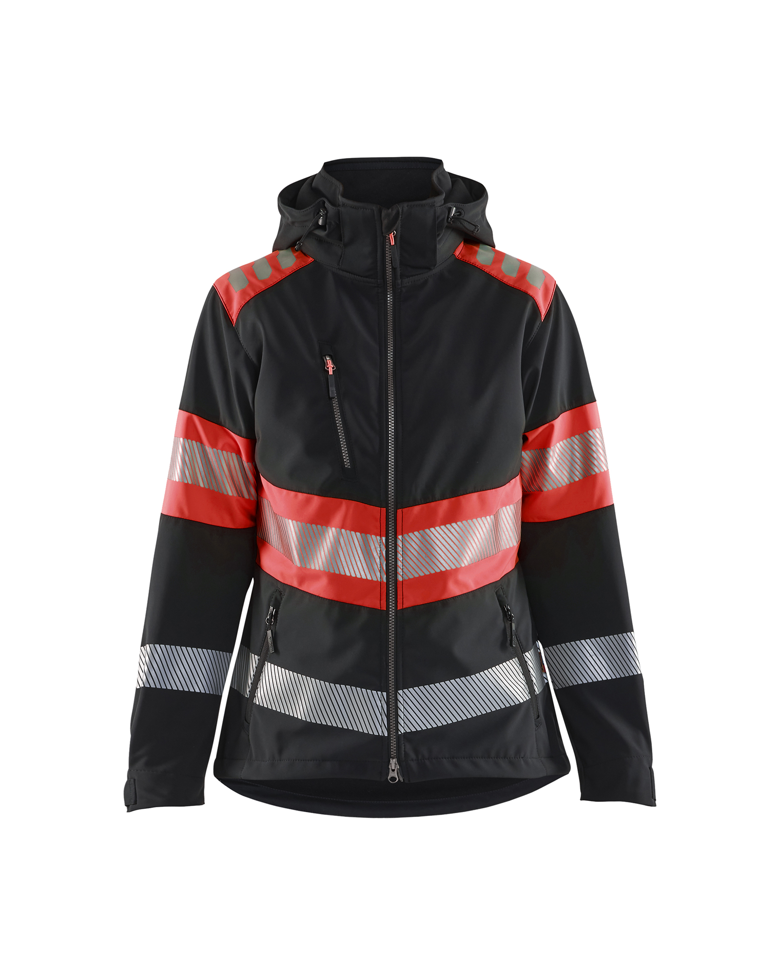 Blåkläder Dames Softshell Jack High Vis 4404 - Zwart / High Vis Rood voorkant