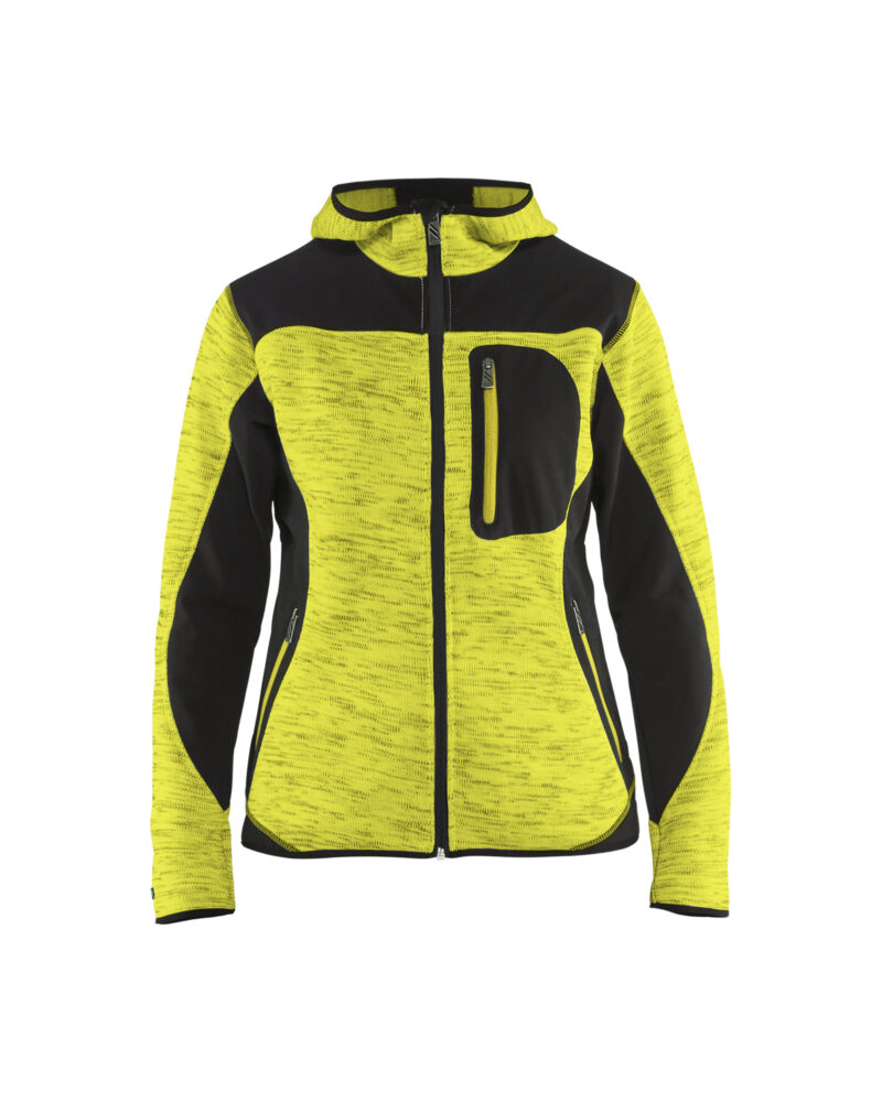 Blåkläder Dames gebreid vest met softshell 4931 - High Vis Geel/Zwart voorkant