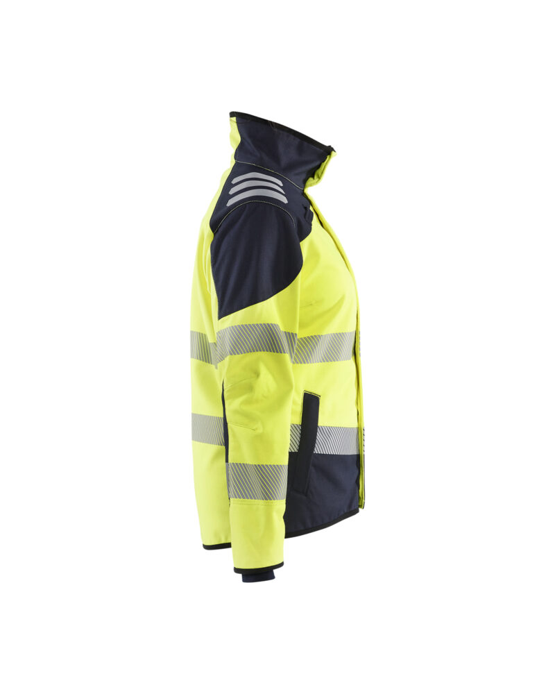 Blåkläder APC 2 Dames Multinorm Softshell jack inherent 4448 - High Vis Geel/Marineblauw zijkant