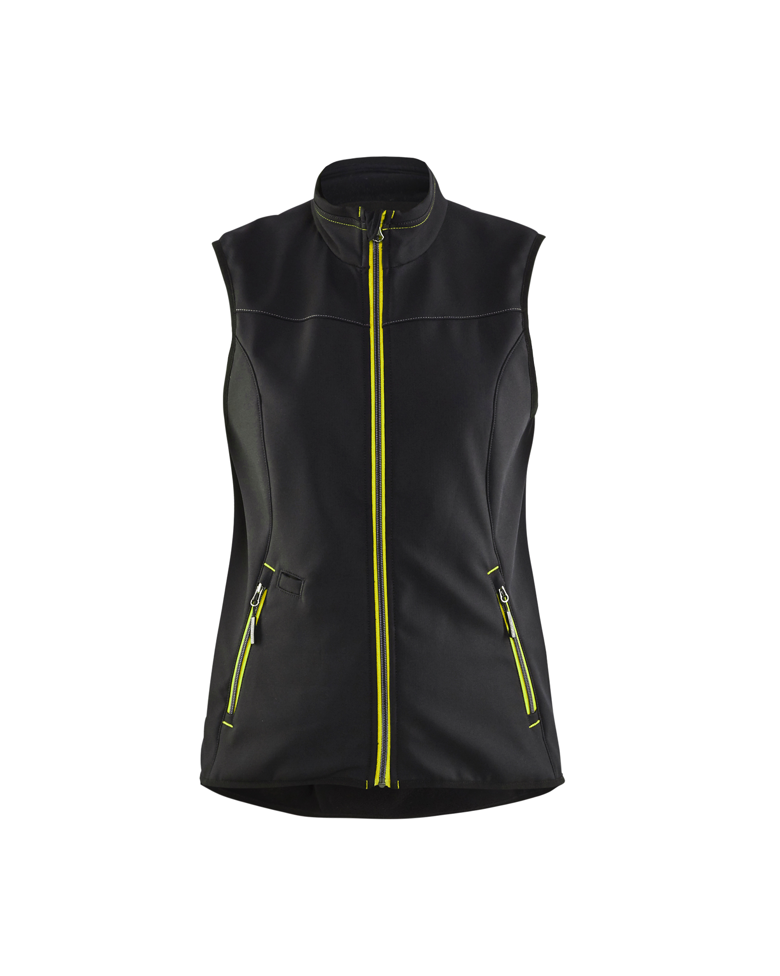 Blåkläder Dames softshell bodywarmer 3851 - Zwart / High Vis Geel voorkant