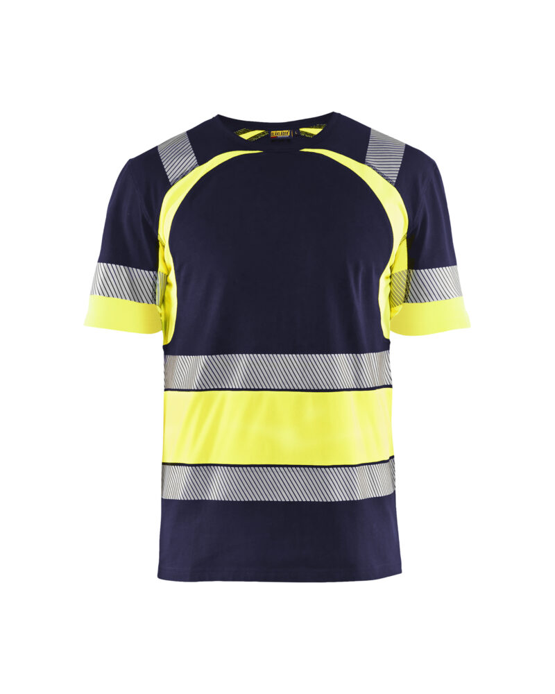 Blåkläder T-shirt High Vis 3421 - Marine / High Vis Geel voorkant
