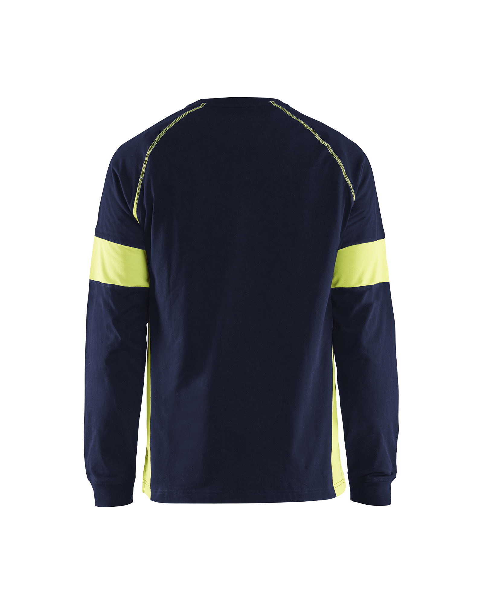 Blåkläder T-shirt lange mouwen visible 3520 - Marine / High Vis Geel achterkant