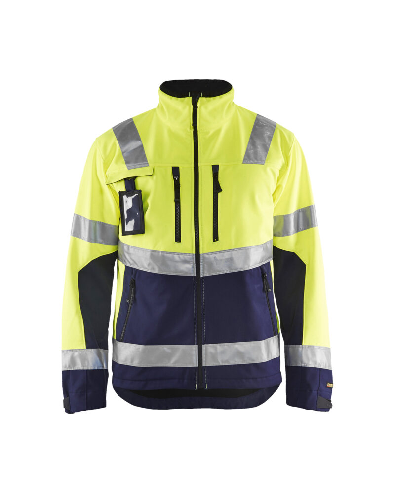 Blåkläder Softshell jack High Vis 4900 - High Vis Geel/Marineblauw voorkant