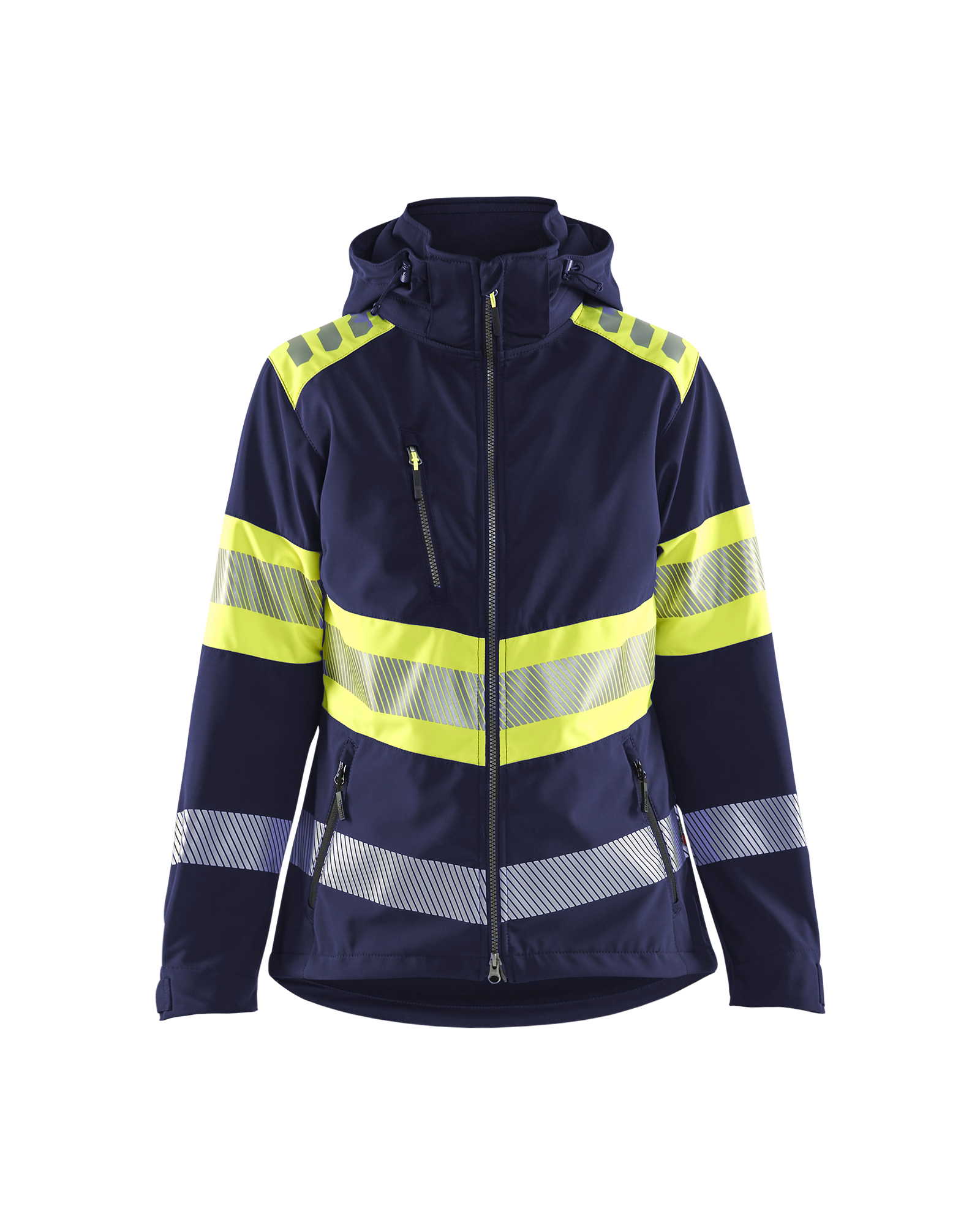 Blåkläder Dames Softshell Jack High Vis 4404 - Marine / High Vis Geel voorkant