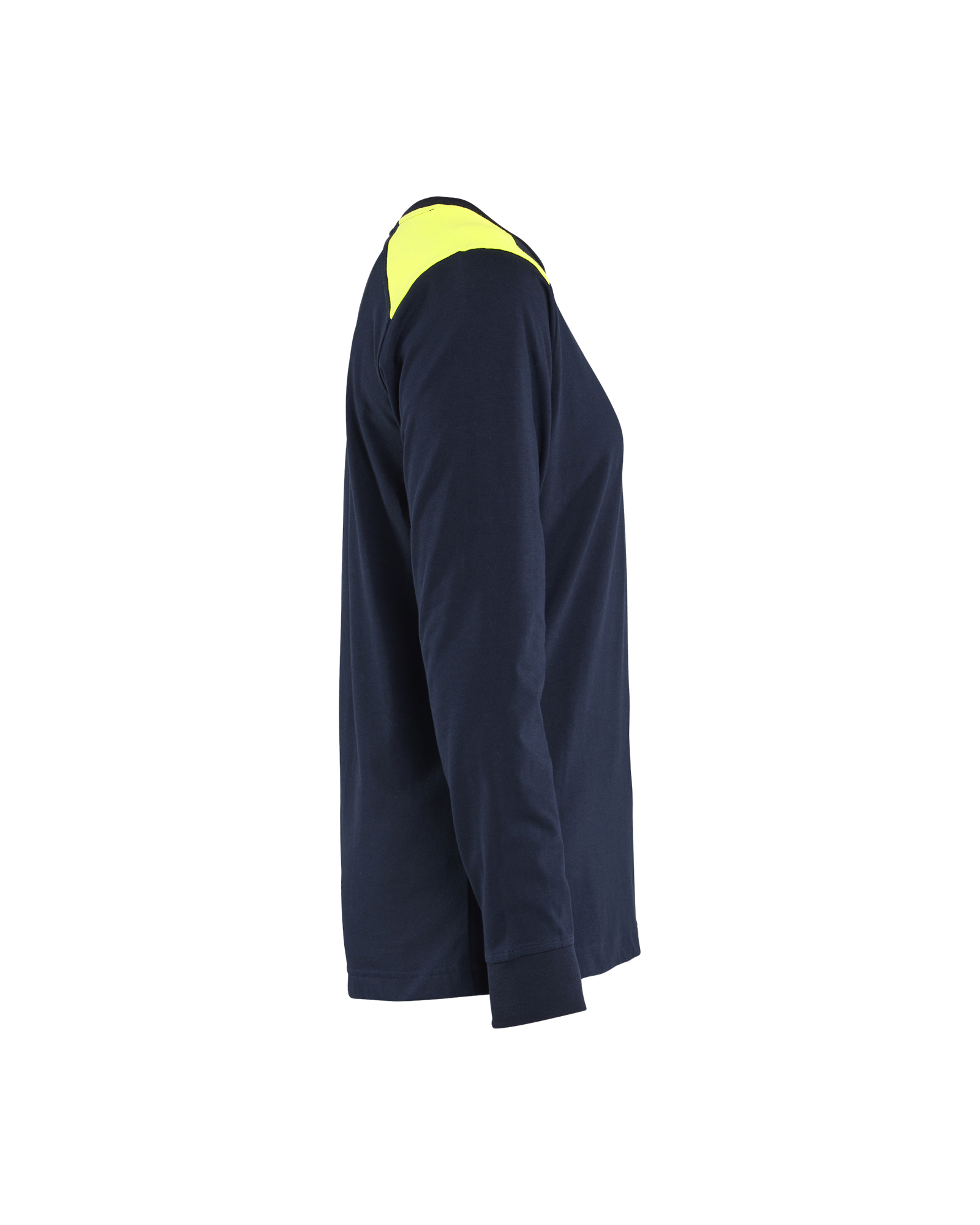 Blåkläder Dames Vlamvertragend t-shirt lange mouwen Inherent 3467 - Marine / High Vis Geel zijkant