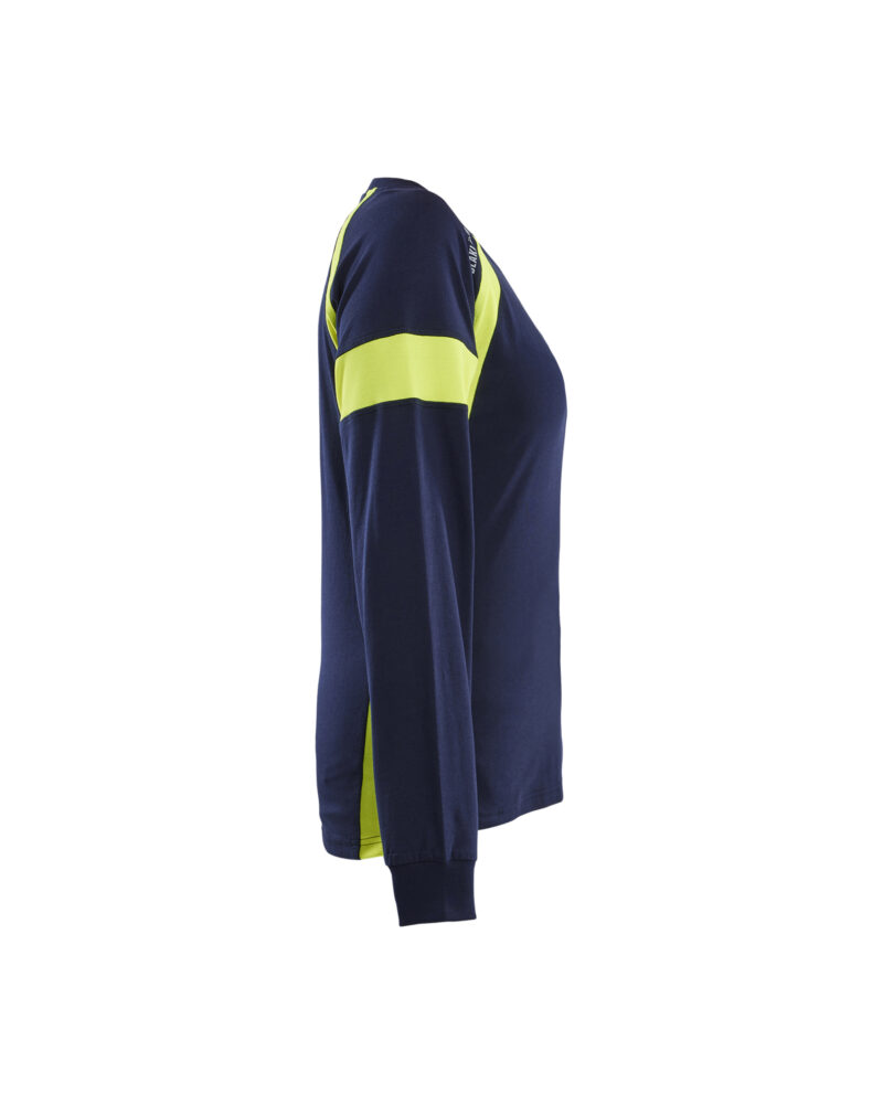 Blåkläder Dames T-shirt lange mouwen Visible 3521 - Marine / High Vis Geel zijkant