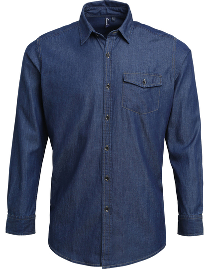 Premier Workwear Men´s Jeans Stitch Denim Shirt overhemd achterzijde