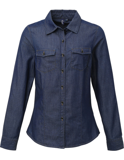 Premier Workwear Women´s Jeans Stitch Denim Shirt blouse achterzijde