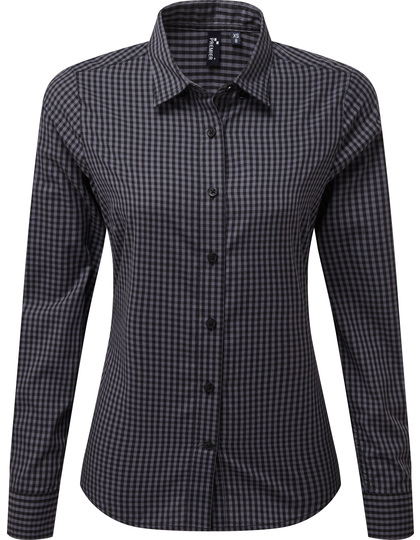 Premier Workwear Women´s Maxton Check Long Sleeve blouse detail sluiting