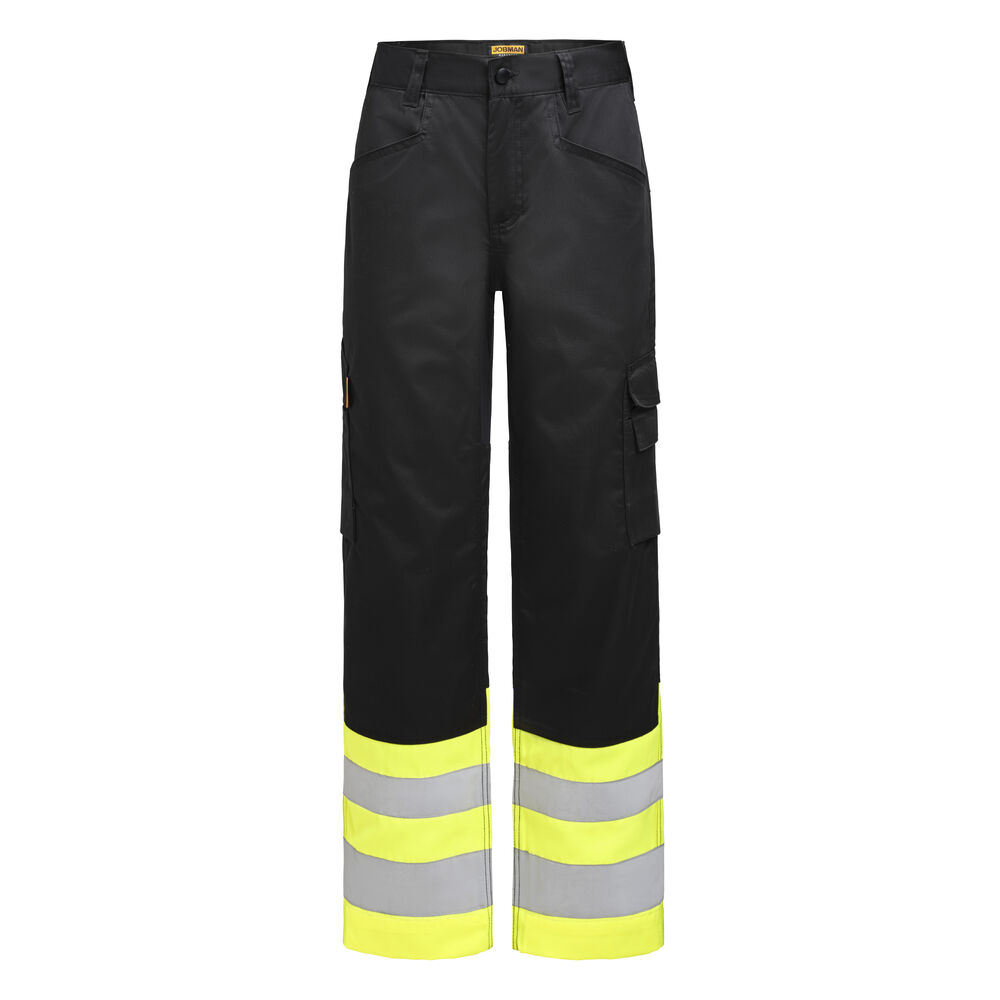 Jobman 2417 Service Trousers Stretch Hi-vis lange werkbroeken zwart geel