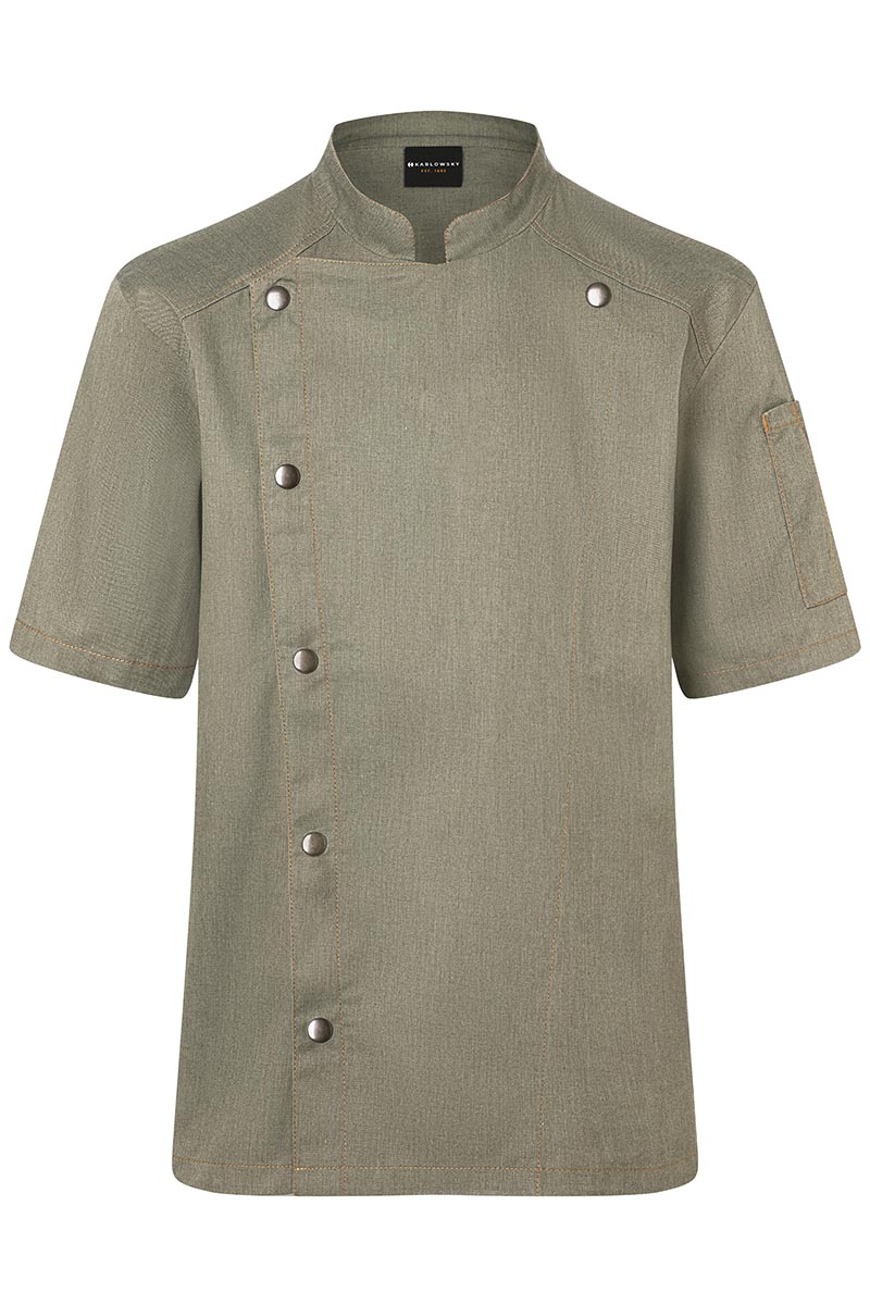Karlowsky Short-Sleeved Chef´s Jacket Jeans Style in vintage mosgroen