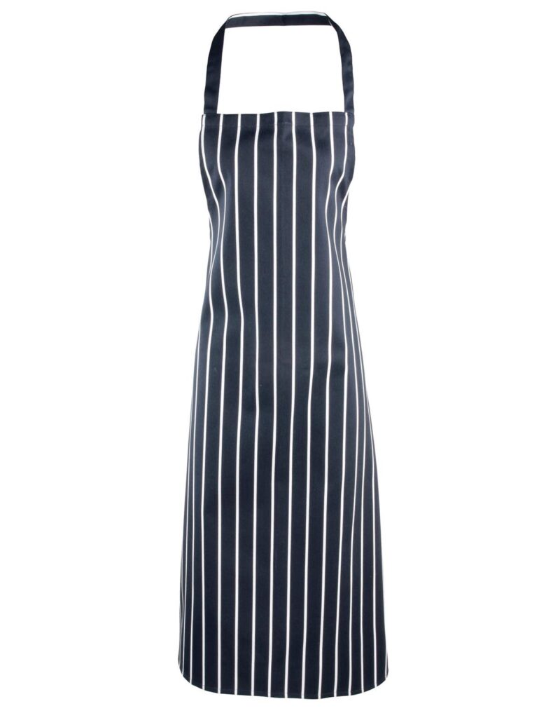 Premier Workwear Striped Bib Apron in navy/wit