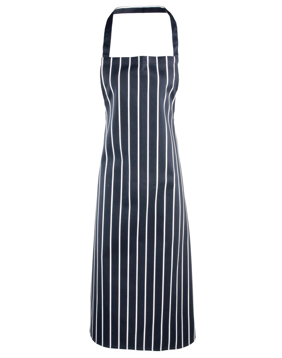 Premier Workwear Striped Bib Apron in navy/wit