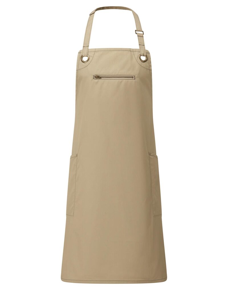 Premier Workwear Barley Contrast Stitch Bib Apron in khaki/bruin