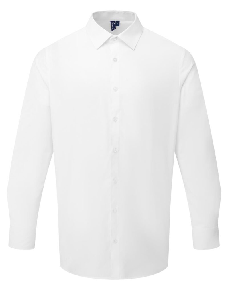 Premier Workwear Men´s Long Sleeve Recyclight Poplin Shirt Heren in wit