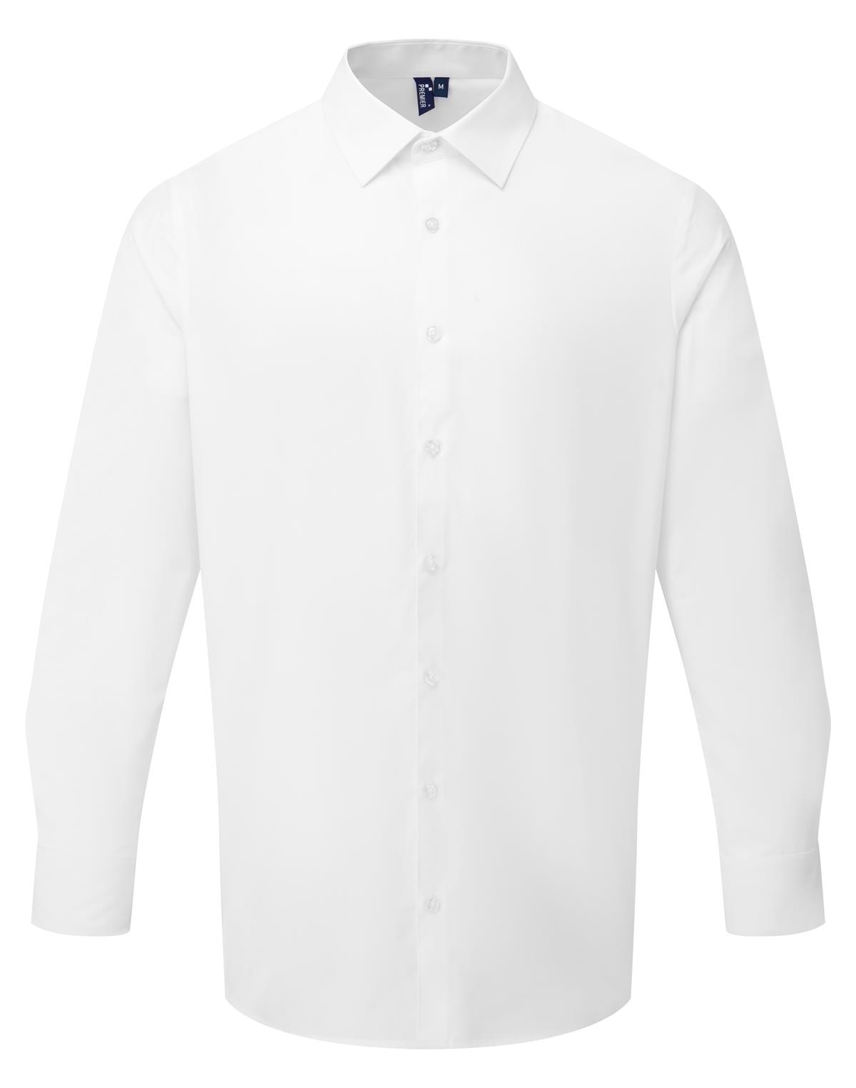 Premier Workwear Men´s Long Sleeve Recyclight Poplin Shirt Heren in wit