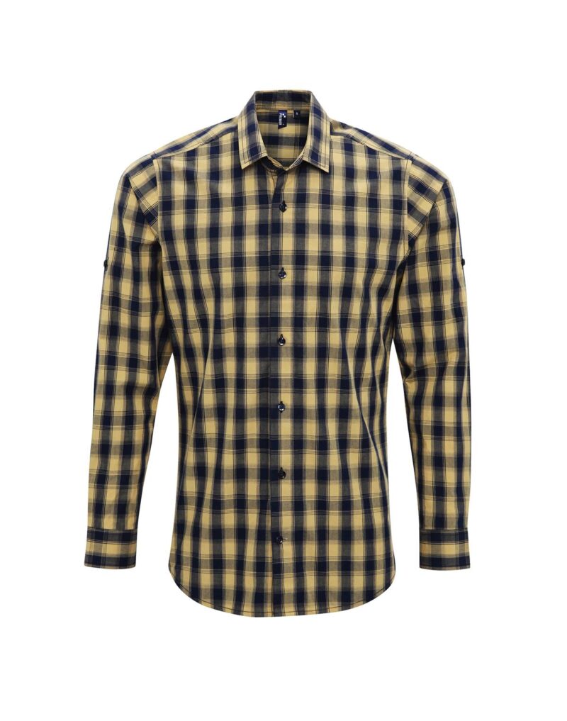 Premier Workwear Men´s Mulligan Check Long Sleeve Shirt Heren in camel/navy