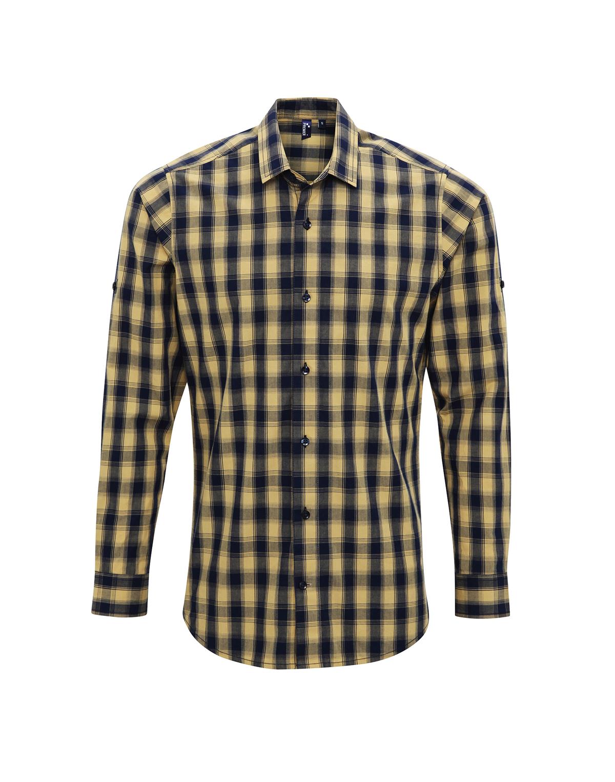 Premier Workwear Men´s Mulligan Check Long Sleeve Shirt Heren in camel/navy