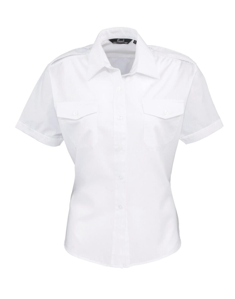 Premier Workwear Women´s Pilot Shirt Short Sleeve Dames in wit