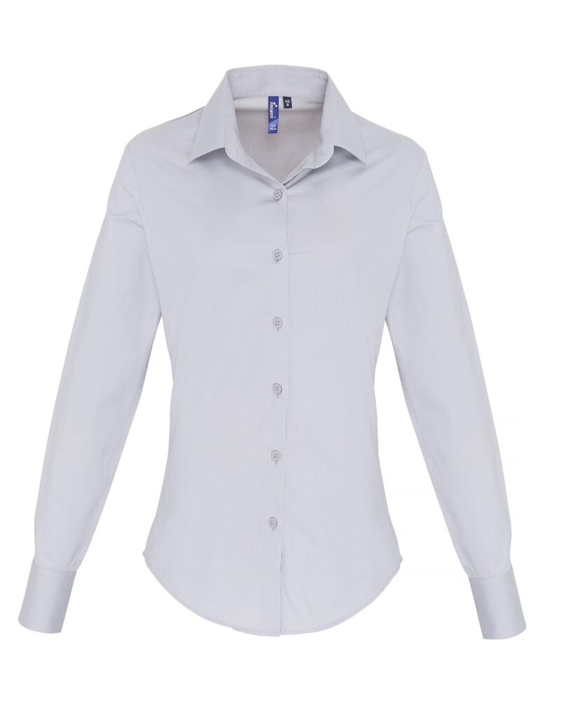 Premier Workwear Women´s Stretch Fit Poplin Long Sleeve Shirt Dames in zilver