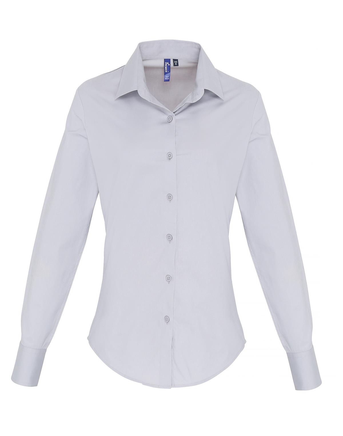 Premier Workwear Women´s Stretch Fit Poplin Long Sleeve Shirt Dames in zilver