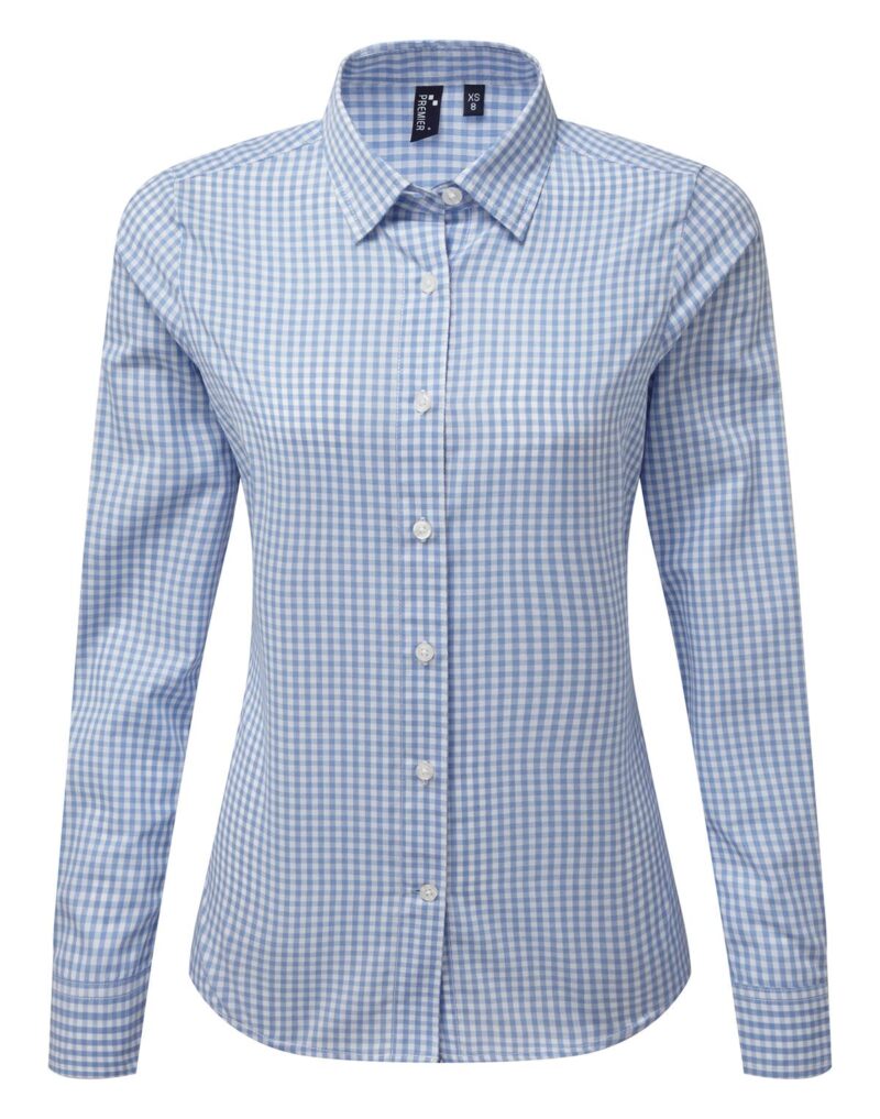 Premier Workwear Women´s Maxton Check Long Sleeve Shirt Dames in lichtblauw/wit