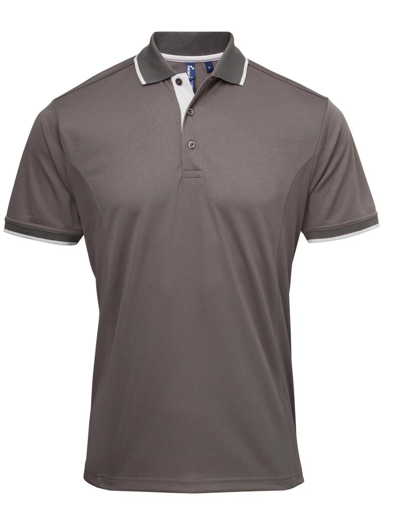 Premier Workwear Men´s Contrast Coolchecker Polo Heren in donkergrijs/zilver