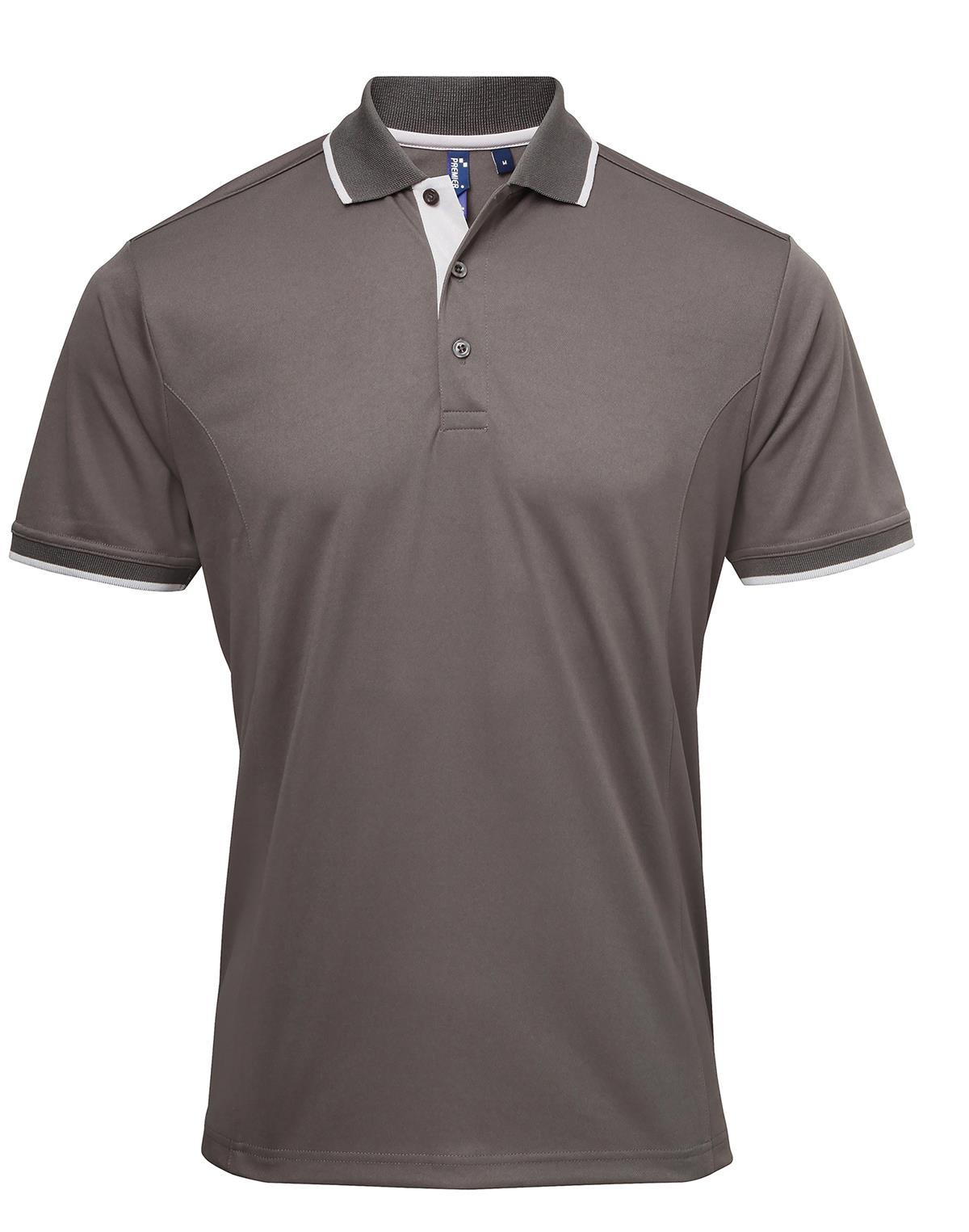 Premier Workwear Men´s Contrast Coolchecker Polo Heren in donkergrijs/zilver