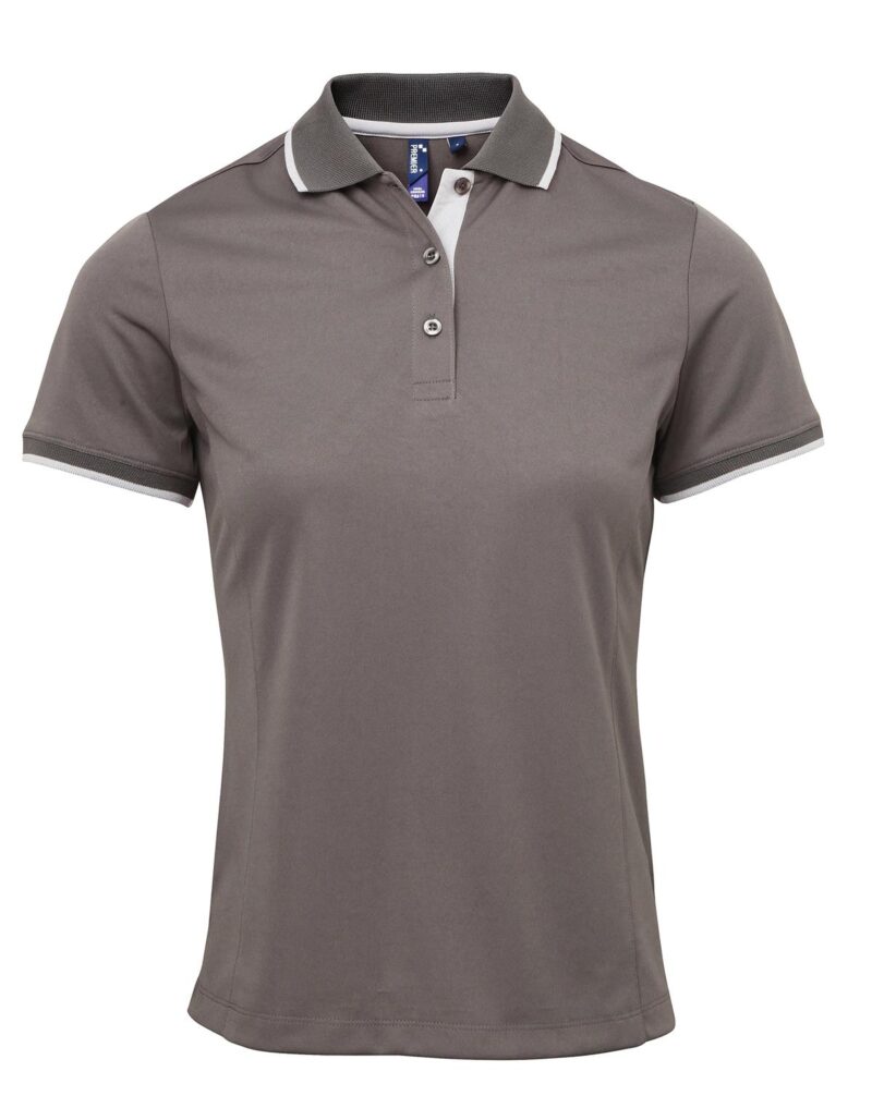 Premier Workwear Women´s Contrast Coolchecker Polo Dames in donkergrijs/zilver