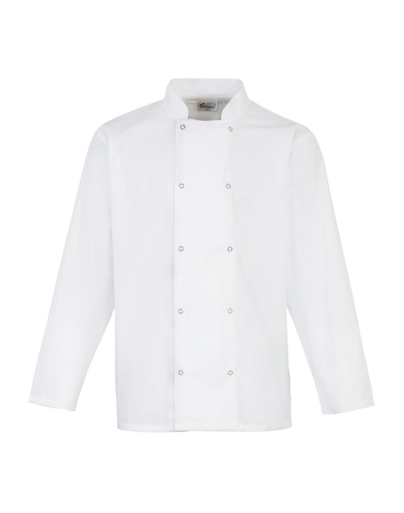Premier Workwear Chef´s Long Sleeve Stud Jacket in wit