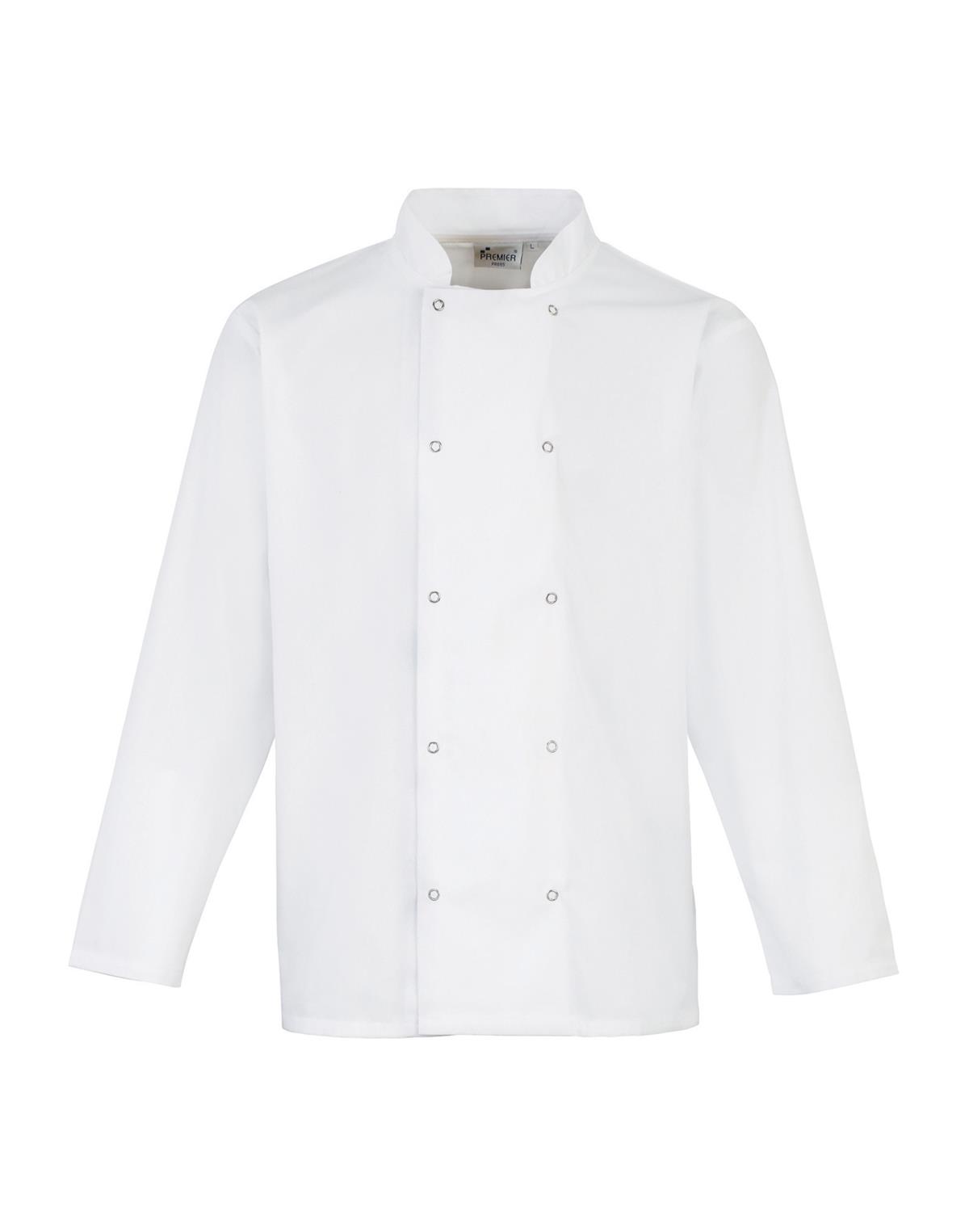 Premier Workwear Chef´s Long Sleeve Stud Jacket in wit