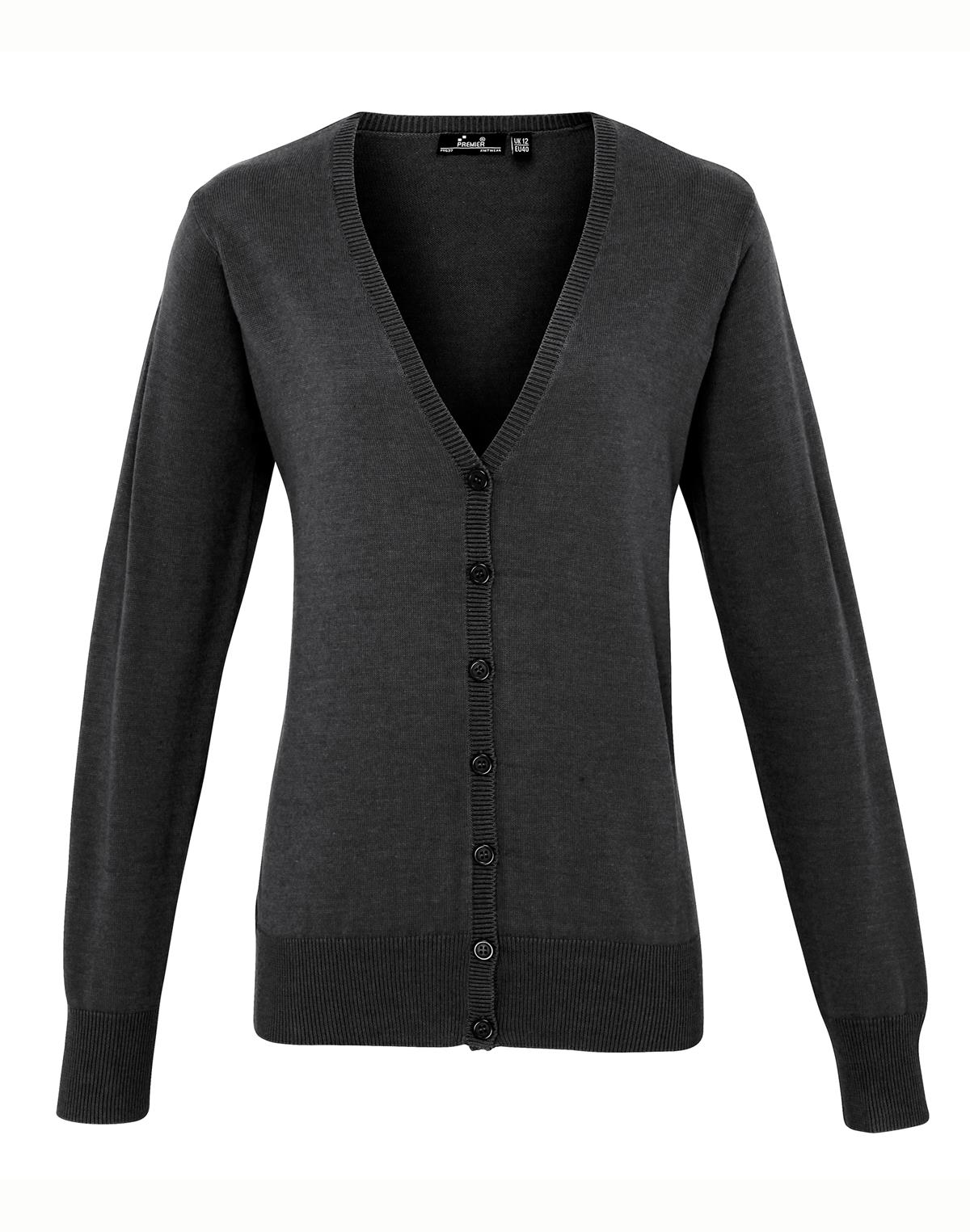 Premier Workwear Women´s Button Through Knitted Cardigan Dames in houtskoolgrijs